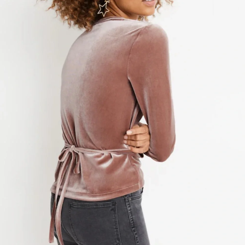 Madewell Velvet Ballet Wrap Long Sleeve Top in Rust XXS